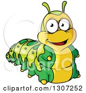 Poster, Art Print Of Cartoon Smiling Green And Yellow Caterpillar
