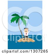 Poster, Art Print Of Flat Design White Businessman Trapped On An Island
