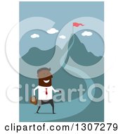 Poster, Art Print Of Flat Design Black Businessman Walking On A Path To A Top Of A Hill