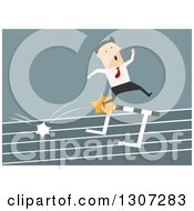 Poster, Art Print Of Flat Modern White Businessman Hitting A Hurdle On A Track