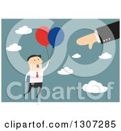 Clipart Of A Flat Design Of A Boss Giving A Thumb Down At A Struggling Floating Employee Royalty Free Vector Illustration