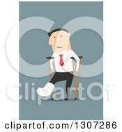Poster, Art Print Of Flat Design Of A Hurt White Businessman Using Crutches On Blue