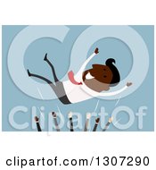 Clipart Of A Flat Design Black Businessman Being Tossed Up By Colleagues On Blue Royalty Free Vector Illustration