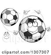Poster, Art Print Of Cartoon Face Hands And Grayscale Soccer Balls