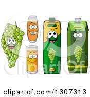 Clipart Of A Happy Bunch Of Green Grapes Character Juice Glasses And Cartons Royalty Free Vector Illustration