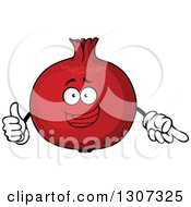 Poster, Art Print Of Cartoon Happy Pomegranate Character Pointing And Giving A Thumb Up