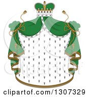 Crown And Patterned Royal Mantle With Green Drapes
