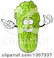 Clipart Of A Cartoon Talking And Pointing Green Cabbage Character Royalty Free Vector Illustration