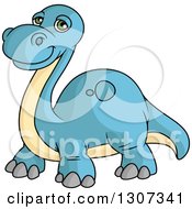 Poster, Art Print Of Cartoon Blue And Beige Apatosaurus Dinosaur