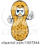 Clipart Of A Cartoon Blue Eyed Peanut Character Holding Up A Thumb And Finger Royalty Free Vector Illustration