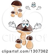 Poster, Art Print Of Cartoon Face Hands And Brown Mushrooms