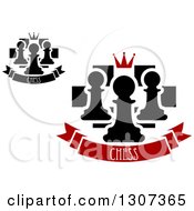 Poster, Art Print Of Chess Boards With Crowns And Pawns Over Banners With Text