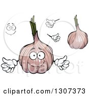 Clipart Of A Cartoon Face Hands And Garlic Bulbs Royalty Free Vector Illustration