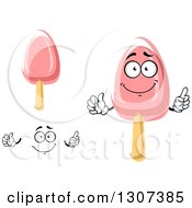 Clipart Of A Cartoon Face Hands And Pink Popsicles Royalty Free Vector Illustration