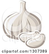 Clipart Of A Cartoon Blub And Cloves Of Garlic Royalty Free Vector Illustration