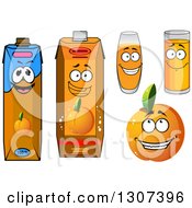 Cartoon Peach Apricot Or Nectarine Character And Juices