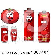 Clipart Of A Happy Red Tomato Character And Juice 3 Royalty Free Vector Illustration