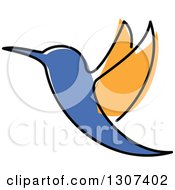 Sketched Orange And Blue Hummingbird Flying