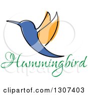 Poster, Art Print Of Sketched Orange And Blue Hummingbird Over Text