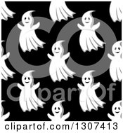 Clipart Of A Seamless Pattern Background Of Happy Ghosts On Black Royalty Free Vector Illustration