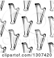Clipart Of A Seamless Background Pattern Of Black And White Harps Royalty Free Vector Illustration