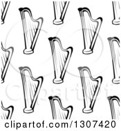 Poster, Art Print Of Seamless Background Pattern Of Black And White Harps