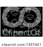 White Chef Toque Hats On Black With Text