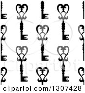 Clipart Of A Seamless Background Pattern Of Ornate Black Vintage Skeleton Keys On White 4 Royalty Free Vector Illustration