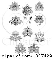 Clipart Of Black And White Henna And Lotus Flowers 8 Royalty Free Vector Illustration