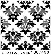 Clipart Of A Black And White Vintage Seamless Floral Background Pattern 5 Royalty Free Vector Illustration