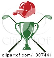 Poster, Art Print Of Green Championship Trophy With Red Hat Over Crossed Clubs