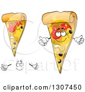 Clipart Of A Cartoon Face Hands And Combo Pizza Slices Royalty Free Vector Illustration