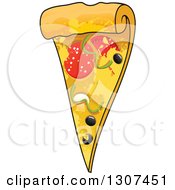 Clipart Of A Cartoon Combo Pizza Slice Royalty Free Vector Illustration