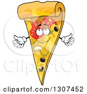 Clipart Of A Cartoon Combo Pizza Slice Character Royalty Free Vector Illustration