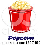 Clipart Of A Cartoon Red Popcorn Bucket Over Text Royalty Free Vector Illustration