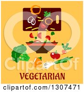 Poster, Art Print Of Flat Design Of A Bowl Of Vegetables On Yellow With Text
