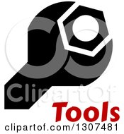 Clipart Of A Black And White Wrench And Bolt Over Red Tools Text Royalty Free Vector Illustration