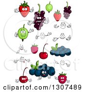 Poster, Art Print Of Cartoon Strawberry Currants Gooseberry Strawberry And Raspberry Characters Faces And Hands