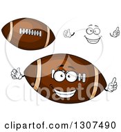 Clipart Of A Cartoon Face Hands And American Footballs Royalty Free Vector Illustration