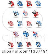 Clipart Of Blue Gray And Red Windmill Designs 3 Royalty Free Vector Illustration