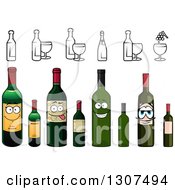Clipart Of Cocktails And Wine Bottles Royalty Free Vector Illustration