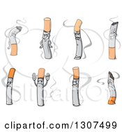 Clipart Of Cartoon Cigarette Characters And Smoke Royalty Free Vector Illustration