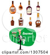 Poster, Art Print Of Cartoon Male Waiter Serving Red Wine With Bottles