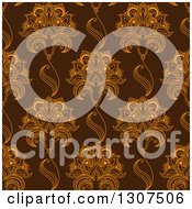 Clipart Of A Background Pattern Of Seamless Orange Henna Flowers On Brown Royalty Free Vector Illustration