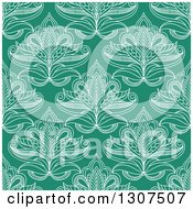 Poster, Art Print Of Seamless Pattern Background Of White Lotus Henna Flowers On Green