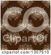 Poster, Art Print Of Seamless Pattern Background Of Beige Lotus Henna Flowers On Brown