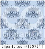 Poster, Art Print Of Seamless Pattern Background Of Navy Lotus Henna Flowers On Blue