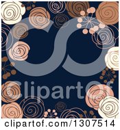 Poster, Art Print Of Doodled Brown Tan And Navy Blue Floral Background With Text Space