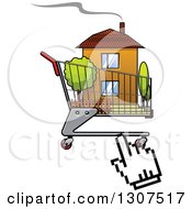 Poster, Art Print Of Hand Computer Cursor Clicking On A House In A Shopping Cart