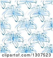 Poster, Art Print Of Seamless Background Pattern Of Blue Lily Flowers